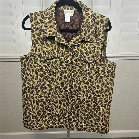 Coldwater Creek Tops - Coldwater Creek Brown and Black Animal Print Button Down Vest